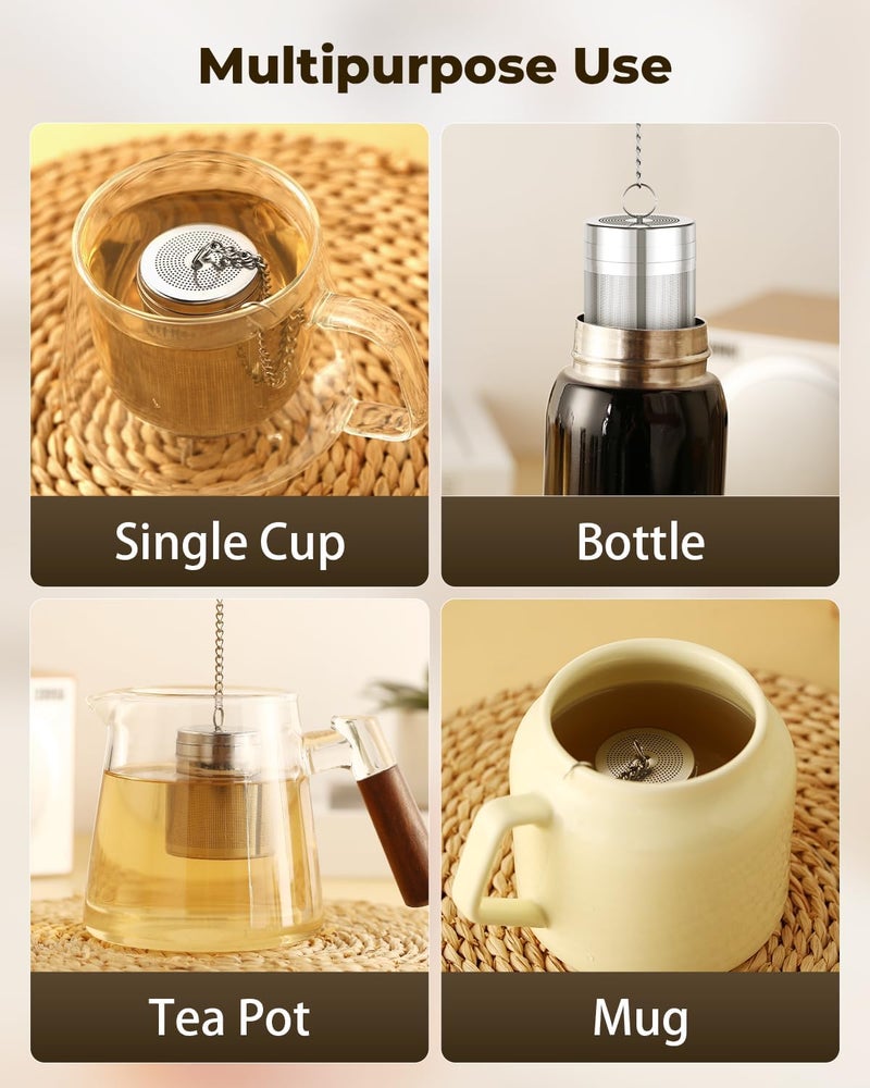 HOUSE AGAIN Tea Infusers, Extra Fine Mesh Tea Strainers for Loose Tea, Updated Slim Threaded Lid & 304 Stainless Steel, Loose Leaf Tea Steeper for Brew Tea Spices & Seasonings - Image 5